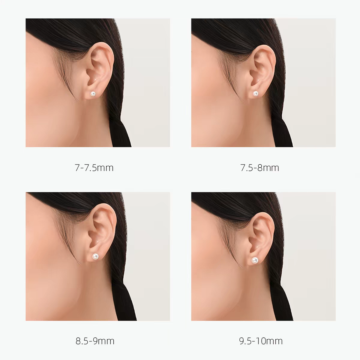 Layered ear look with 8mm classic freshwater pearl stud earrings