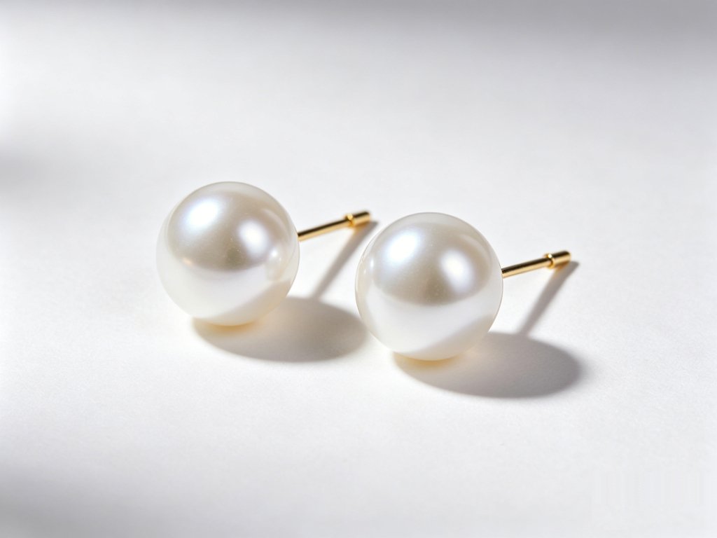 Luxury 10-12mm white round Edison freshwater pearl stud earrings with intense luster, 18K gold hypoallergenic posts