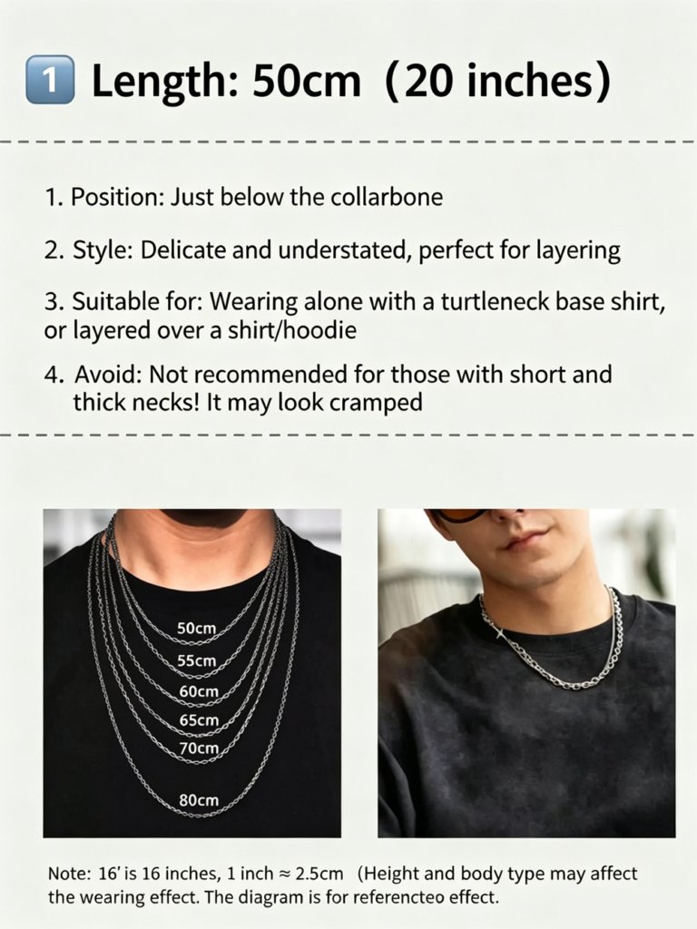 mens necklace length 50cm, 20 inches