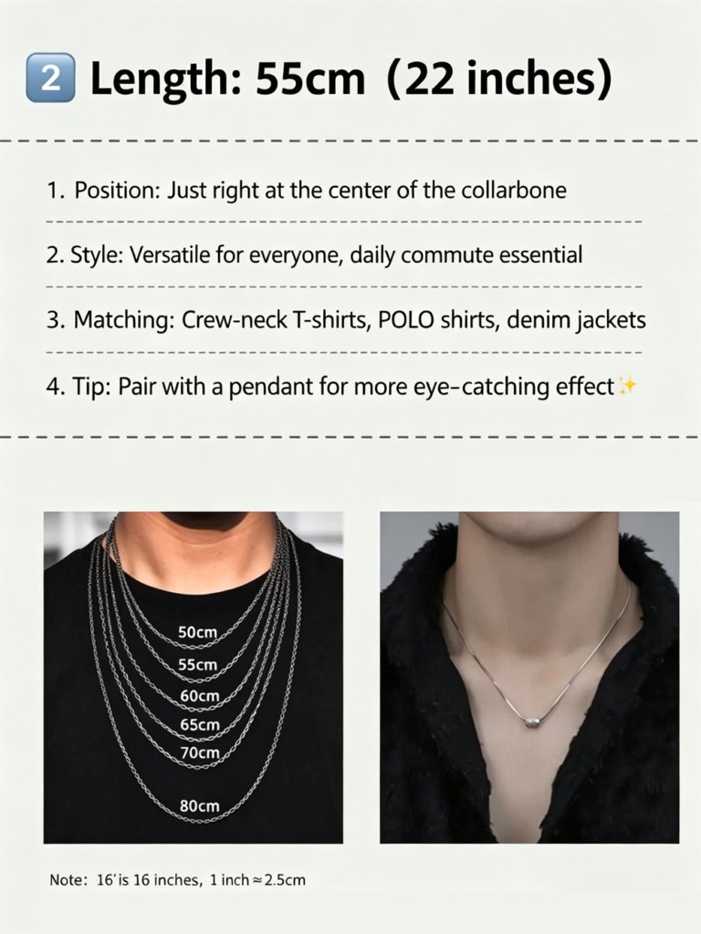 mens necklace length 55cm, 22 inches