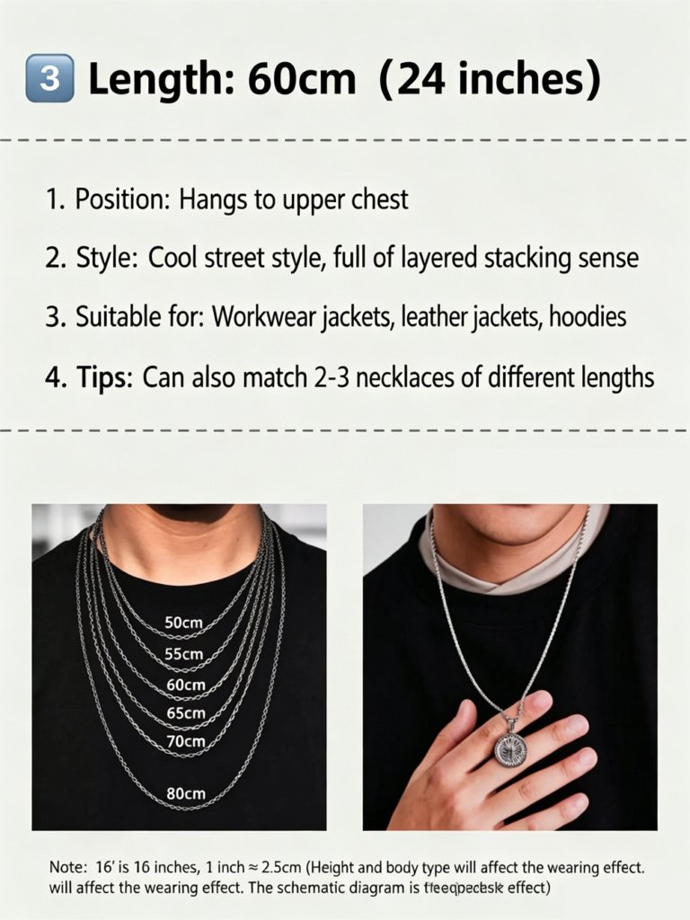 mens necklace length 60cm, 24 inches