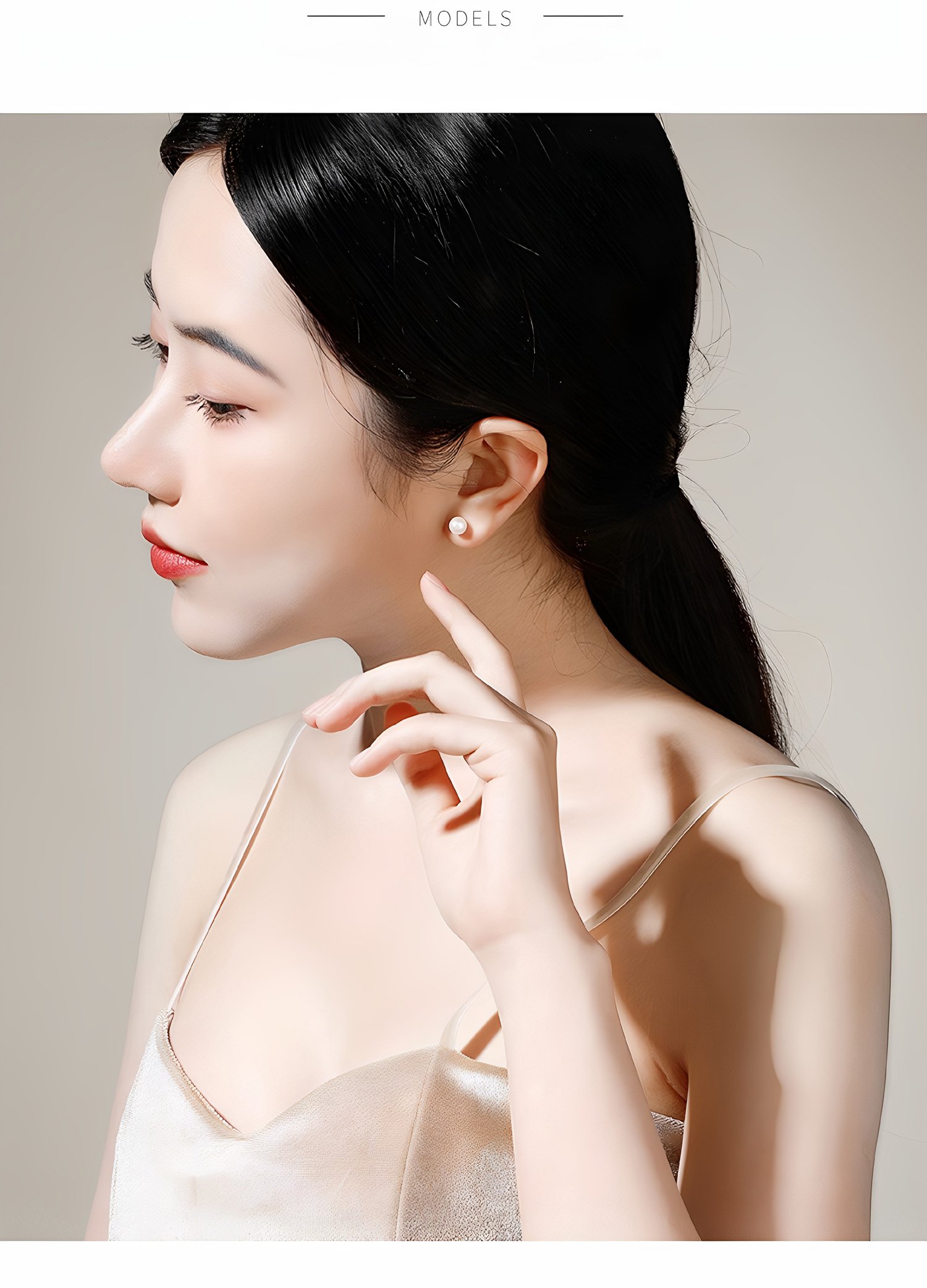 model-wearing-5mm-pearl-studs-office-style-image Woman wearing 5mm mini freshwater pearl stud earrings for office and daily looks