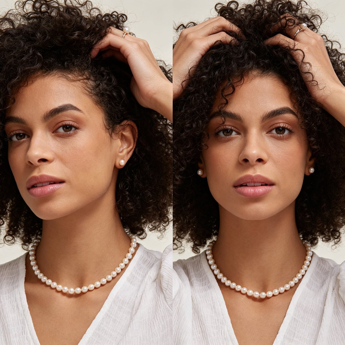 model-wearing-7mm-mini-pearl-studs-daily Model wearing 7mm dainty pearl studs for casual daily wear