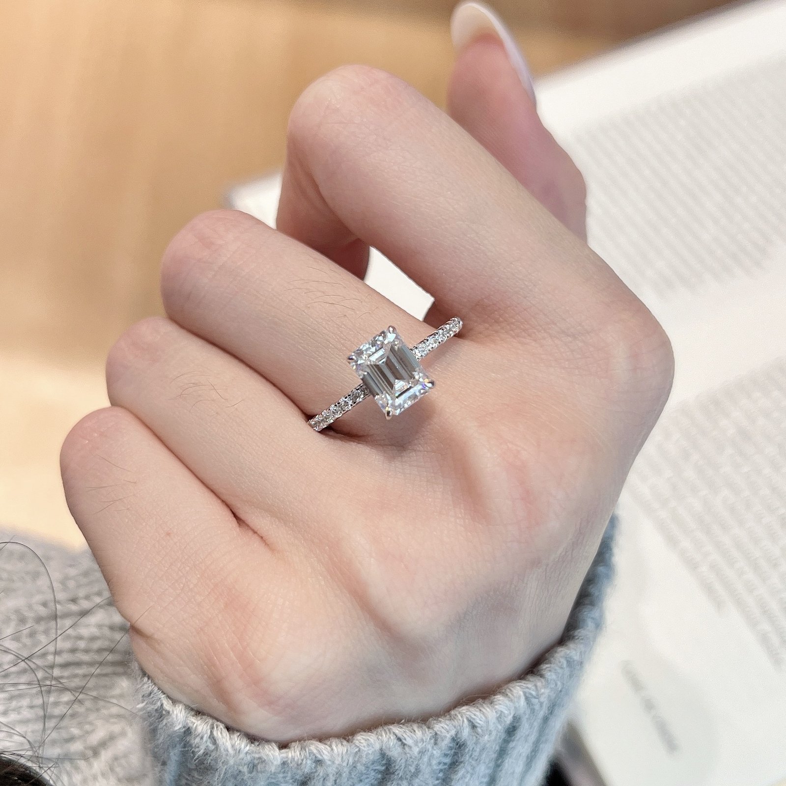 moissanite-promise-ring-worn-on-hand-for-couples Romantic couple wearing sparkling moissanite promise ring
