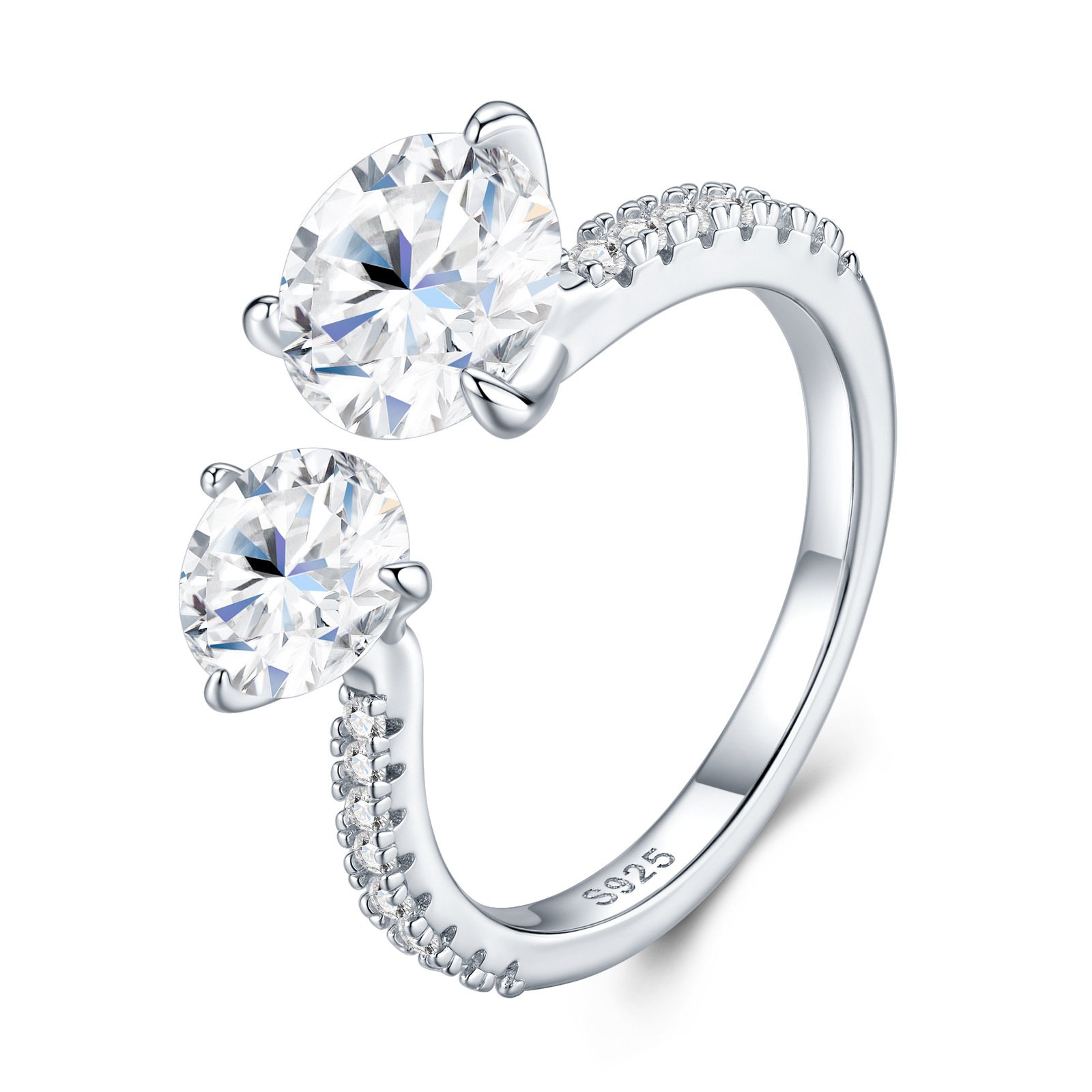 Moissanite toi et moi ring 3.2CT round cut S925 sterling silver for women