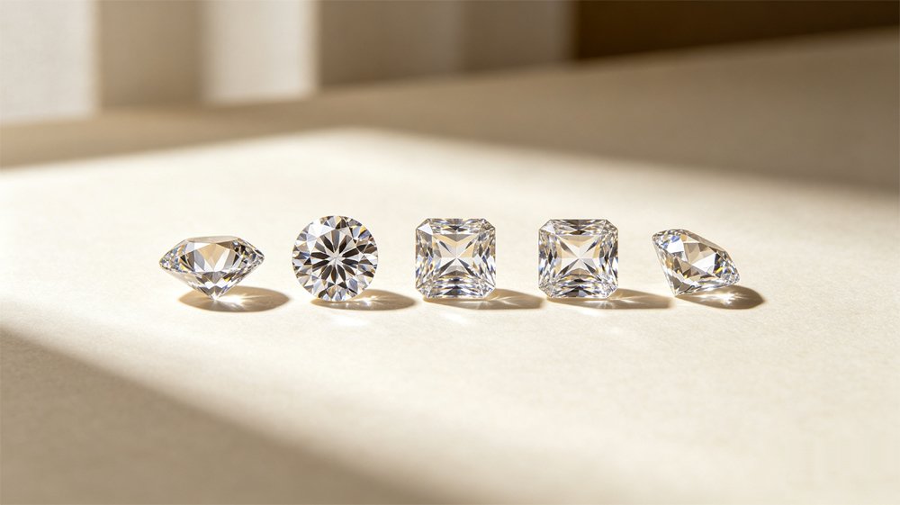 Moissanite and cubic zirconia loose gemstone visual compariso