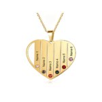 Gold personalized love pendant with 6 engraved name slots and birthstones