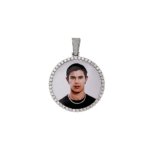 Silver personalized photo pendant with prong-set 5A CZ stones and custom picture frame