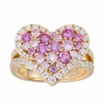 Pink heart halo ring with pave pink & white CZ stones, sterling silver heart ring