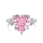 Pink heart ring with ice flower cut high-carbon diamond in sterling silver