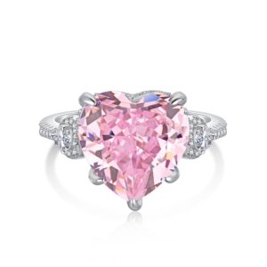 Pink heart ring with ice flower cut high-carbon diamond in sterling silver