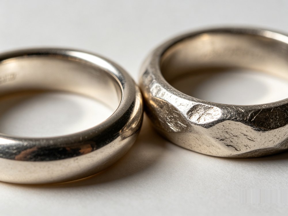 Smooth rounded inner band and delicate edge polishing of fine silver ring