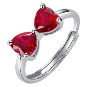 S925 sterling silver bowknot ruby heart ring for women fashion jewelry