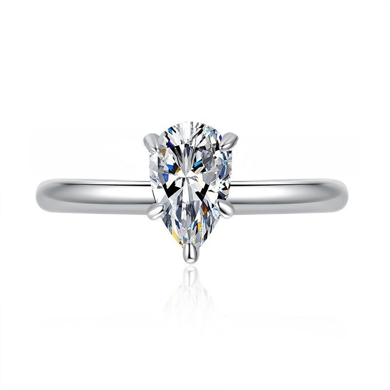 Solitaire teardrop moissanite promise ring, 1/2 carat D-color gem