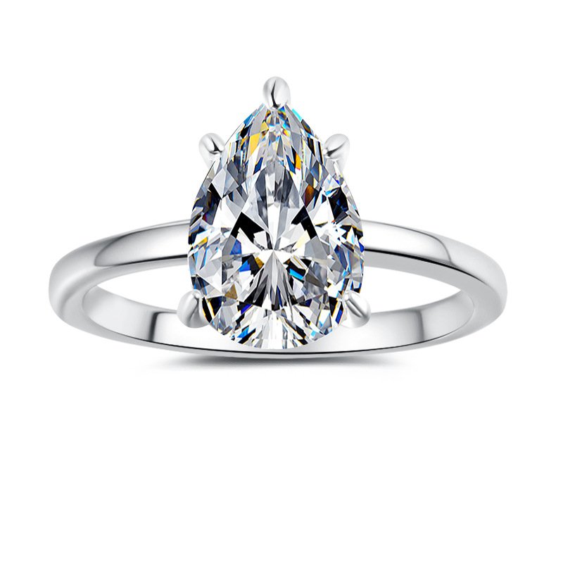 Solitaire teardrop moissanite promise ring, 1/2 carat D-color gem