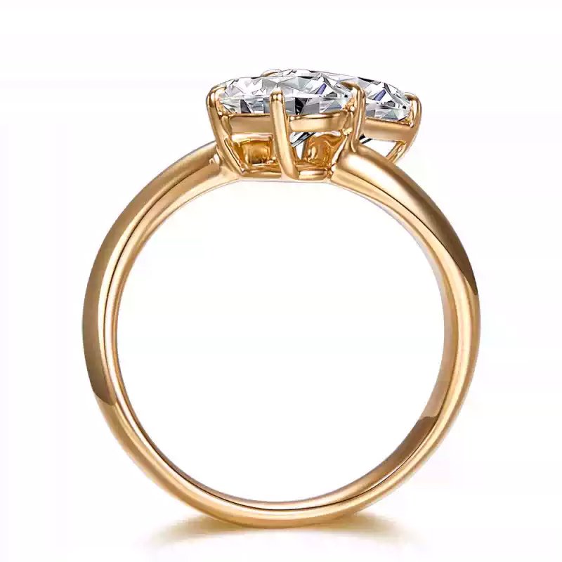 Side view two diamond ring with elegant bypass art arm 18K gold