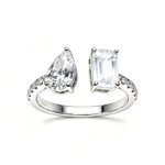 Toi et moi diamond ring in 18K white gold with 2CT lab-grown diamonds, front view