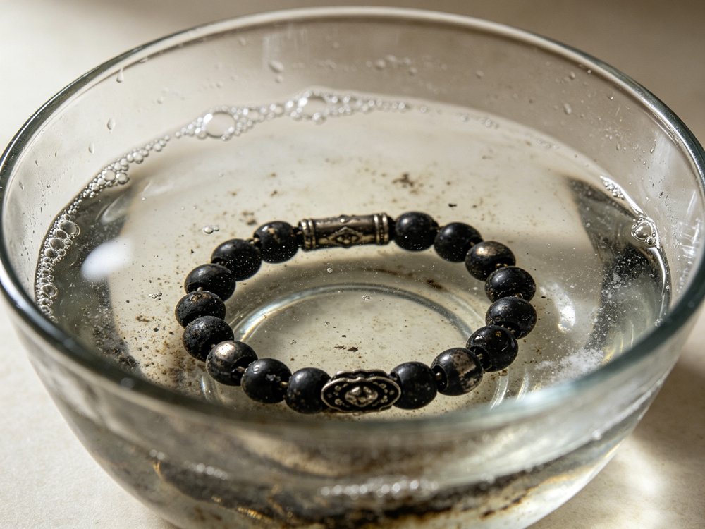 White vinegar and baking soda deep soak for heavily tarnished thick silver jewelry