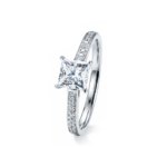 White gold promise ring adorned with princess cut lab grown diamond