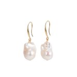 12mm White Freshwater Baroque Pearl Savanah Earrings SYMARA S925 silver 14K gold plated large baroque drop earrings plain white background product shot