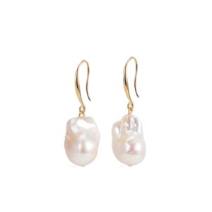 12mm White Freshwater Baroque Pearl Savanah Earrings SYMARA S925 silver 14K gold plated large baroque drop earrings plain white background product shot