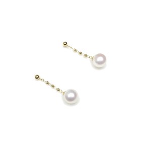 18K gold threader drop earrings with 7.5-8.5mm flawless high luster freshwater pearls