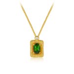 18K gold plated S925 silver necklace with textured square diopside pendant clavicle chain