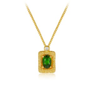 18K gold plated S925 silver necklace with textured square diopside pendant clavicle chain