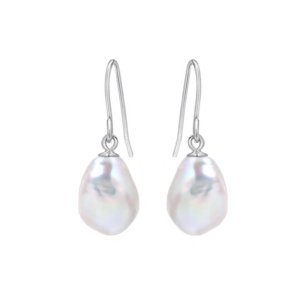 8mm white irregular cultured freshwater baroque pearl arlet hook earrings S925 silver main product shot