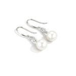 8mm real white round freshwater pearl drop earrings with paved cz S925 silver hook SYMARA daily bridal wear