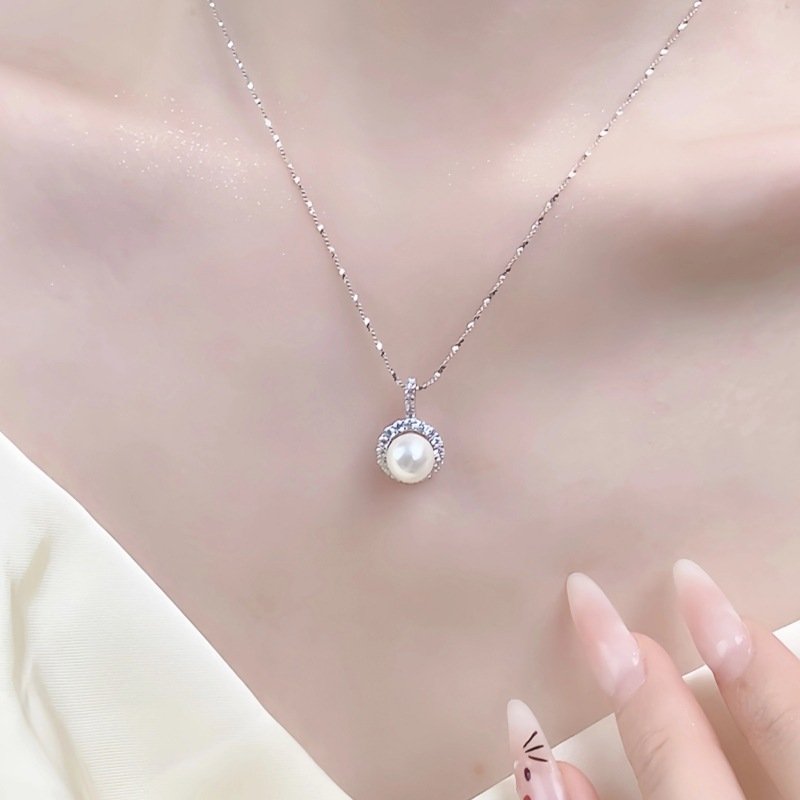 SYMARA pearl necklace with O-link chain 18k white gold plated