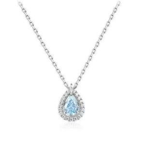 Aquamarine teardrop necklace for women, S925 sterling silver 14K gold plated blue tears collarbone jewelry