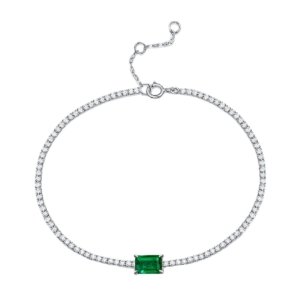 Aunt tennis bracelet with 1 carat lab-grown emerald 5mm × 7mm in 925 silver