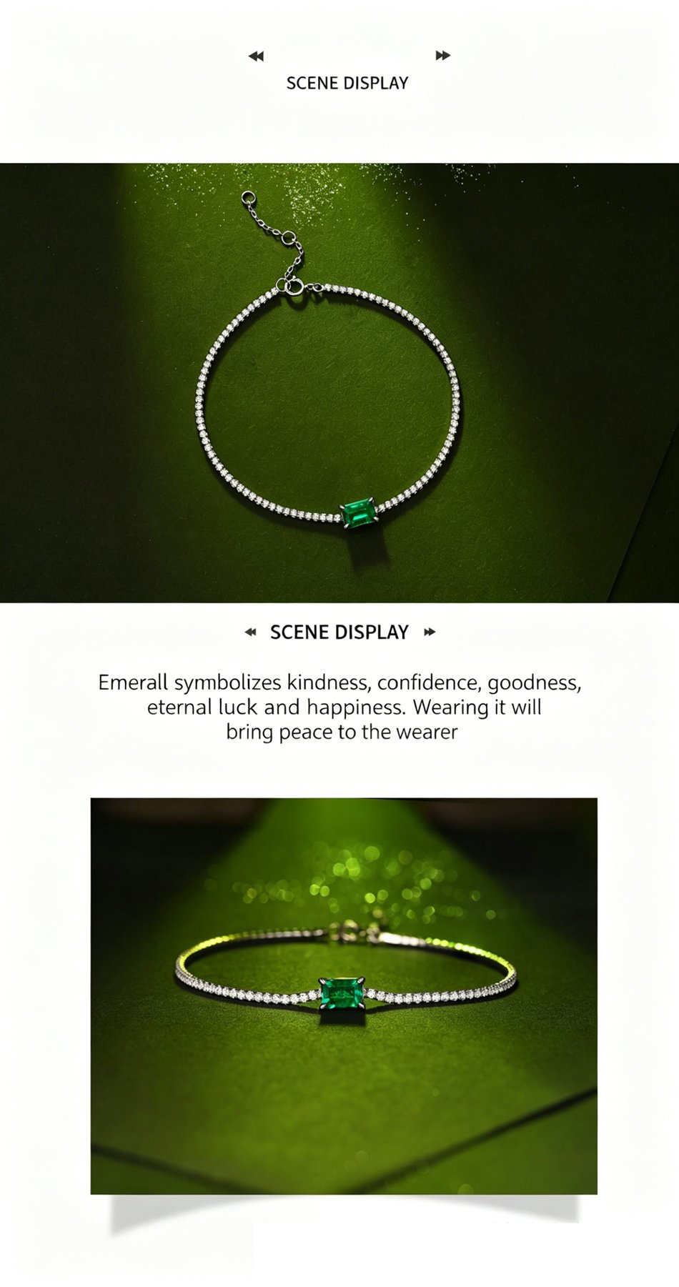 Aunt tennis bracelet with 1 carat lab-grown emerald 5mm × 7mm in 925 silver