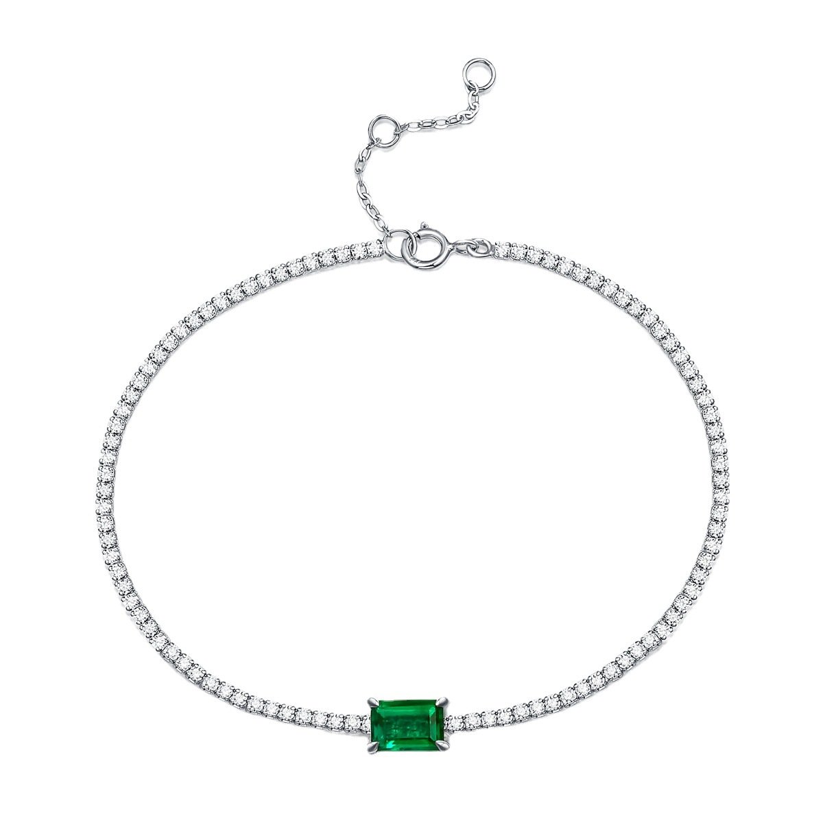 Aunt tennis bracelet with 1 carat lab-grown emerald 5mm × 7mm in 925 silver