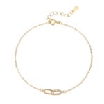 Studio shot of dainty S925 silver linked bracelet with interlocking design and cubic zirconia details, pure white background.