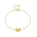 Butterfly bracelet for women, S925 sterling silver 14K gold plated cubic zirconia