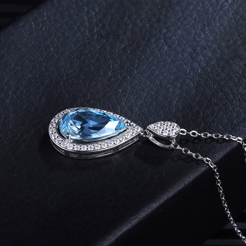 Handmade custom jewelry, teardrop aquamarine collarbone necklace luxury gemstone pendant