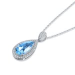 Custom jewelry luxury aquamarine teardrop collarbone necklace, handcrafted aquamarine pendant necklace for women