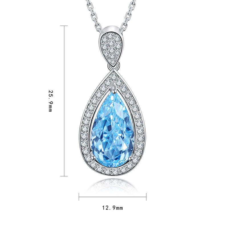 Custom jewelry luxury aquamarine teardrop collarbone necklace, handcrafted aquamarine pendant necklace for women