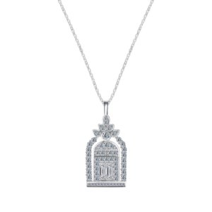 Elegant Door of Happiness castle necklace GRA moissanite 925 sterling silver