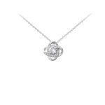 Four leaf clover love knot necklace, S925 sterling silver cubic zirconia collarbone chain for women