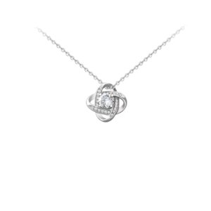 Four leaf clover love knot necklace, S925 sterling silver cubic zirconia collarbone chain for women