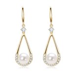 Drop Freshwater Pearl Denise Earrings cz trim close up with 7-8mm cultured freshwater pearl SYMARA