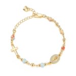 Godmother bracelet with pink zebra pattern, gold cross and diamond portrait charm