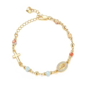 Godmother bracelet with pink zebra pattern, gold cross and diamond portrait charm