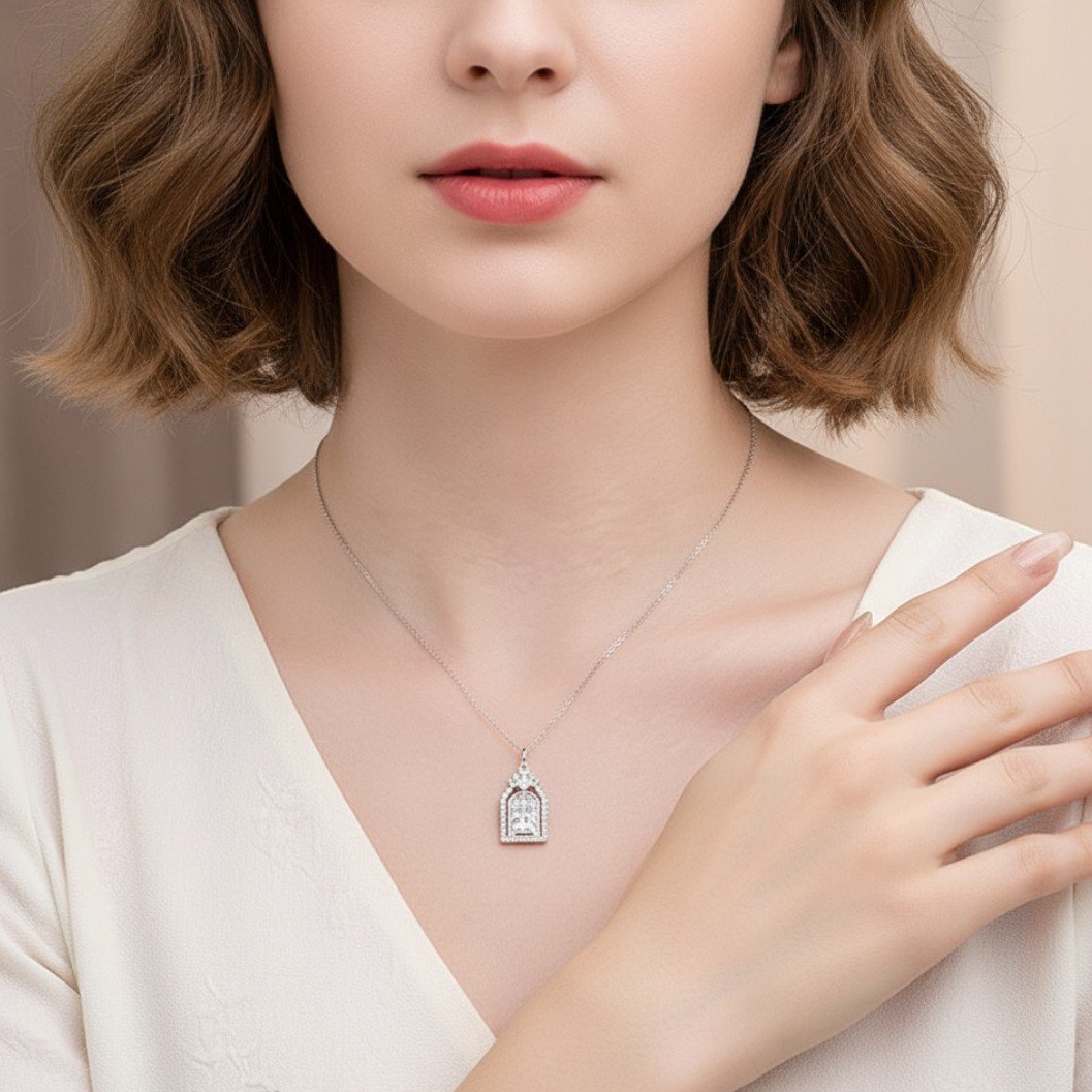 gold tone castle moissanite necklace daily wear