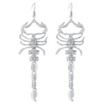 Punk scorpion novelty earrings with clear rhinestones, gold plated drop earrings for edgy style