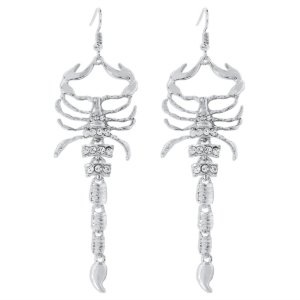 Punk scorpion novelty earrings with clear rhinestones, gold plated drop earrings for edgy style