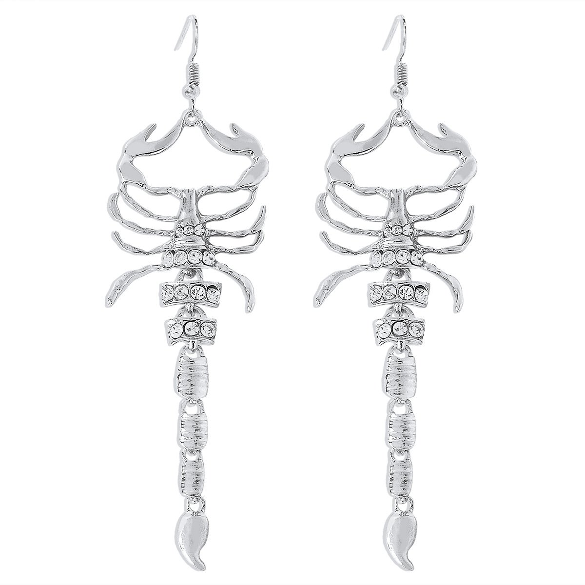Punk scorpion novelty earrings with clear rhinestones, gold plated drop earrings for edgy style